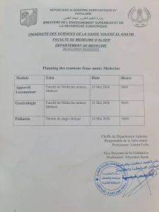 Planning des examens 5éme année