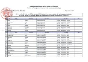 Liste nominative des candidats admis dévinitivement à concourir au titre du concours sur épreuves en vue de l&rsquo;accès au grade de Maître de Conférences Hospitalo-universitaires classe « A